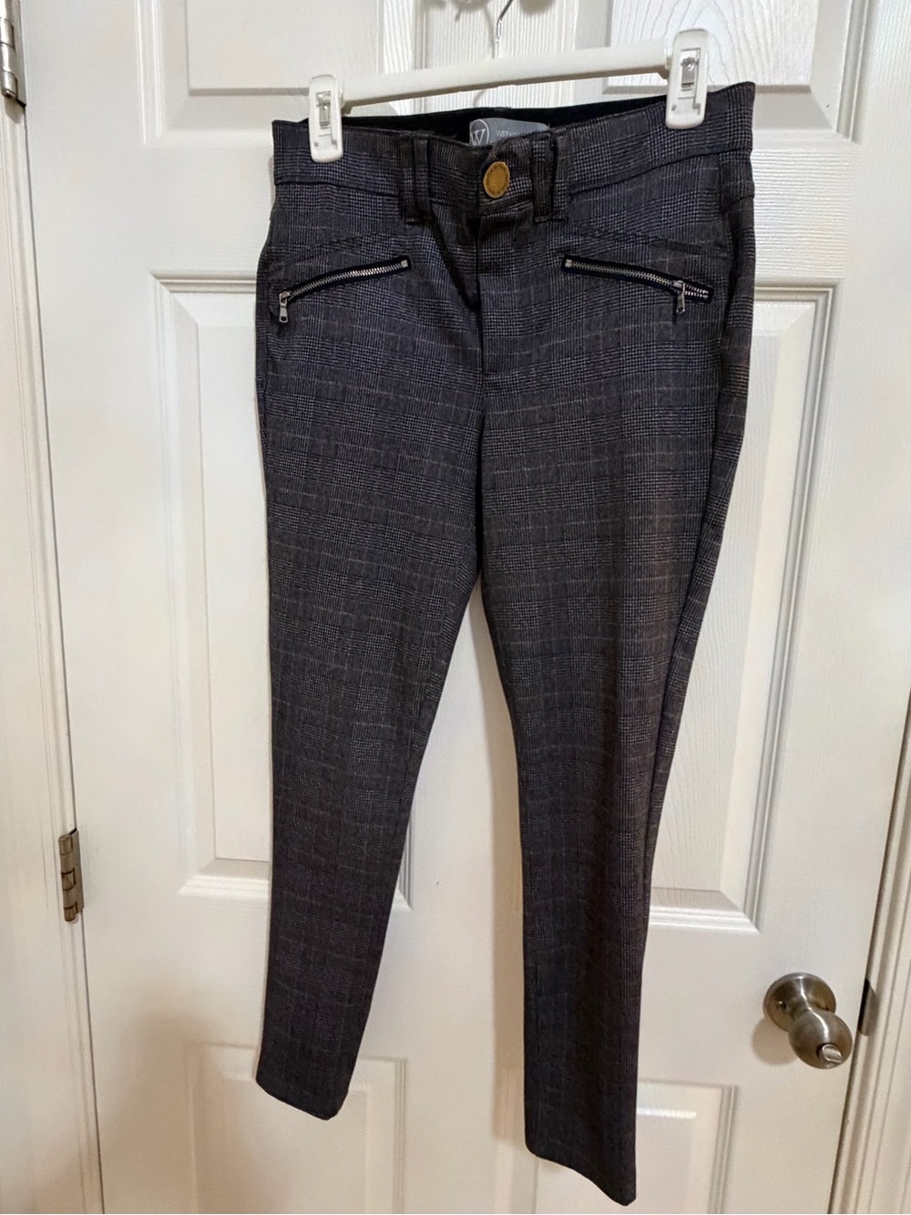 Gray Plaid Slim Dress Pants with Zip Pockets